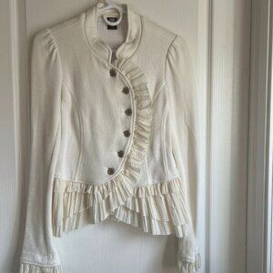 NwoT $148 Free People Military Victorian Mid Aughts Ruffles Jacket Ivory White 8